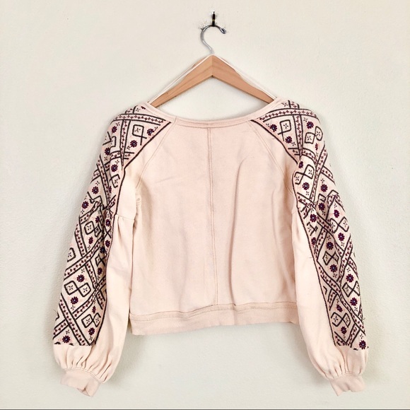 FREE PEOPLE Senorita Embroidered Puff Sleeve V-Neck Sweatshirt - Picture 11 of 11